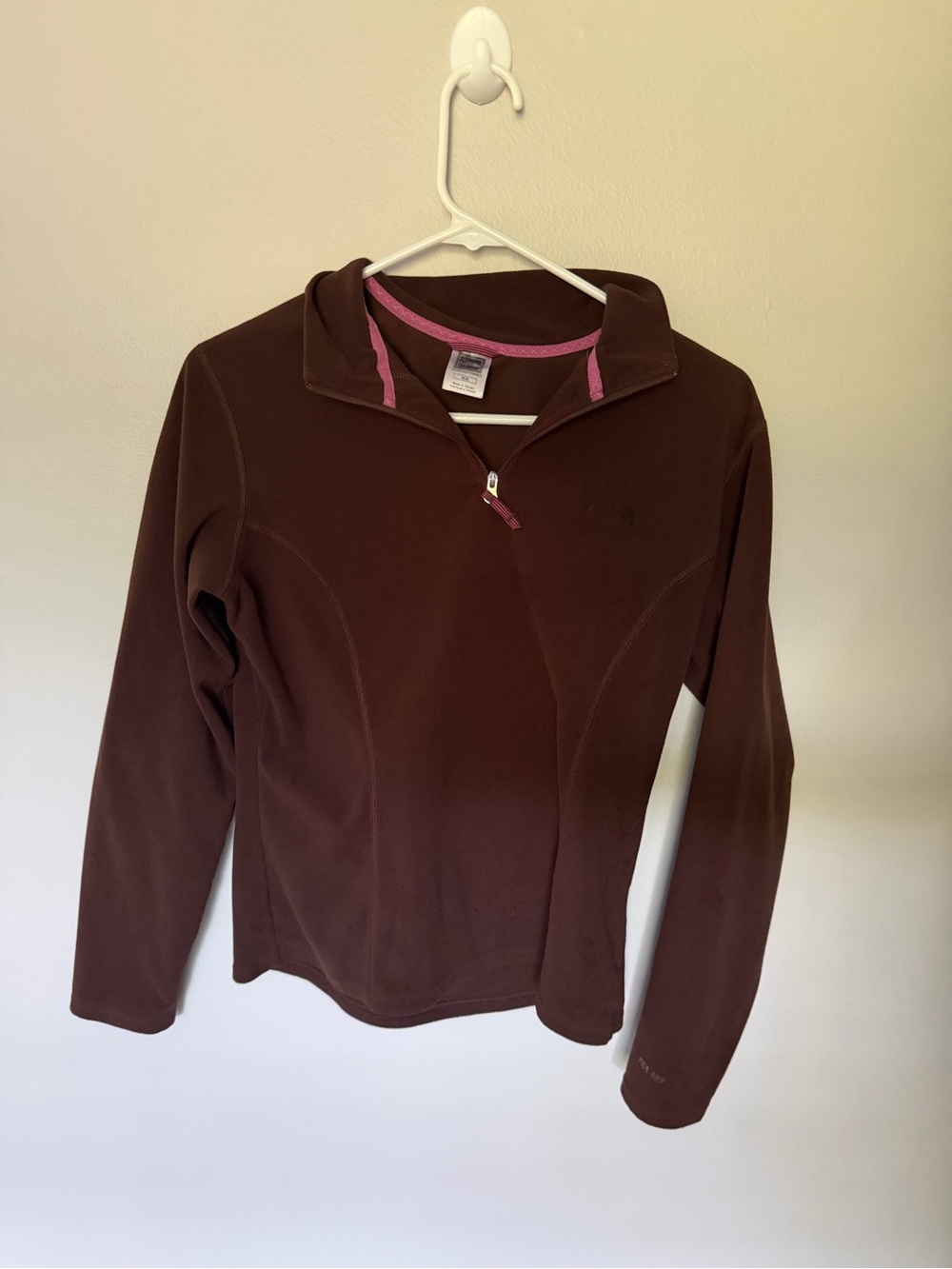 The North Face Brown Quarter-Zip Fleece Pullover with Pink Trim